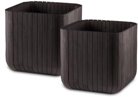 Keter Wood Planter, Set de 2 Maceteros de Polialuminio (Set De 2 Maceteros: 40x40x40 cm y 50L)