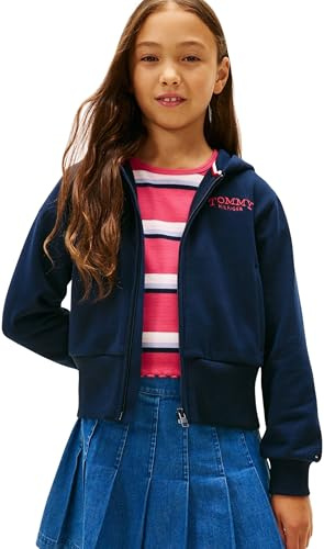 Tommy Hilfiger Mädchen Emb High Rib Hem Zip Thru Kg0kg08988 Kapuzenpullover mit durchgehendem Reißverschluss
