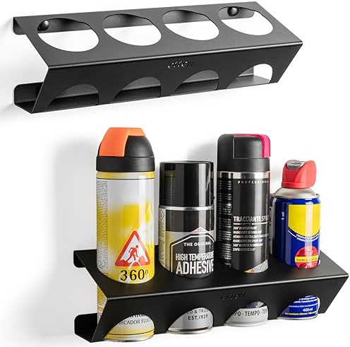 etterr Wandhalterung für Sprays und Spray, Ø 65 mm, 100 % verstärkter Stahl, Organizer, Regalregal, Werkstatt, Garage, Lieferwagen, hergestellt in Europa, 400 ml, 500 ml, 366 g, 4 Dosen