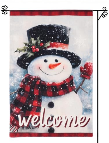 Schneemann Weihnachts Gartenflagge, 30x45cm Beidseitiges Vertikales Schneeflocke Winter Willkommen Banner für Outdoor Terrasse Rasen Dekorationen