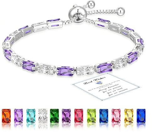 DORANA Sterling Silber Geburtsstein Armband für Damen Zirkonia Silder Silber Armband Muttertag Geburtsstein Geburtstag Geschenke für Frauen Mädchen Kinder Tochter Schmuck