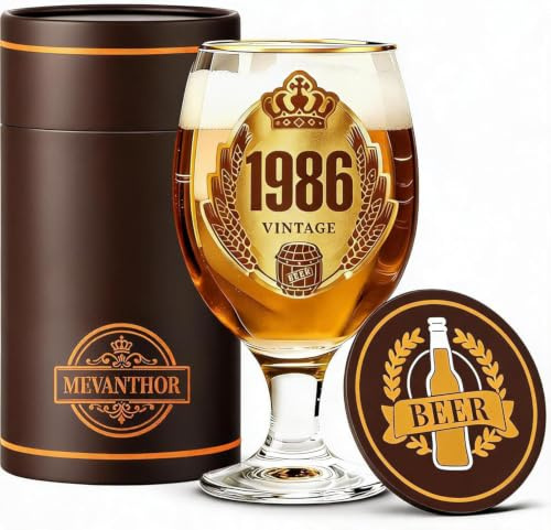 Geschenke zum 40 Geburtstag Mann, Bierglas 1986 Jahrgang, 400ml | Geschenkbox, Vatertag Geschenkideen Deko, für Papa Ehemann Onkel Bruder Geburtstagsgeschenk