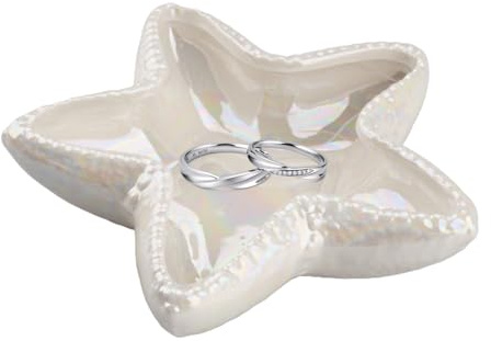 wocpvm Bandeja Decorativa en en Forma de Estrella Marina | Recipiente Cerámico Blanco para Joyas/Llaves,Plato Joyero para Entrada/Sala 15.3 x 15.3 x 3.5 cm