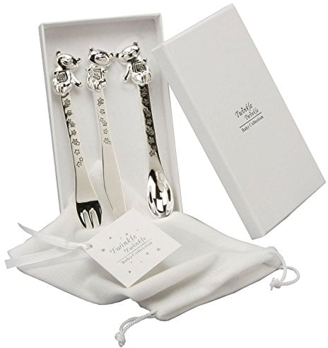 Twinkle Twinkle - Coffret Cadeau de Naissance / Baptême - Set de 3 Couverts en Plaqué Argent - 15.4 x 9.4 x 2.6 cm