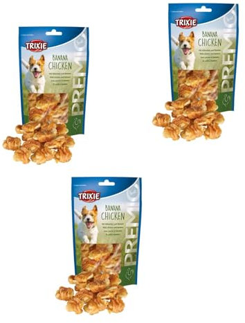 Trixie Premio Banana Chicken | 3er Pack | 3 x 100 g | Ergänzungsfuttermittel für Hunde | Mit Huhn und Banane | 61% Fleischgehalt | Glutenfreie Rezeptur | Ohne Zuckerzusatz