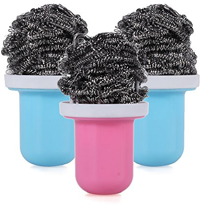 Edelstahl Topfkratzer Schwämme Gasabscheider Foxpic 6,0cm Durchmesser Pagliette Pinsel Reinigungsbürste Starke Dekontamination Wischen Gläser für Küchentöpfe Bürsten Draht Set von 3