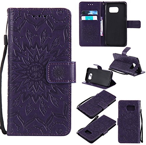 Nancen Compatible with Handyhülle Galaxy S7 Edge Hülle,Galaxy S7 Edge/SM-G9350 (5,5 Zoll) Leder Wallet Tasche Brieftasche Schutzhülle, Nancen Prägung Sonnenblume Muster