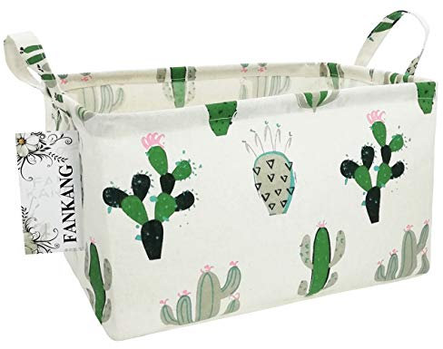 FANKANG Aufbewahrungskorb, Kinderzimmer-Wäschekorb, faltbar, mit wasserdichter PE-Beschichtung, Aufbewahrung, Büro, Schlafzimmer, Kleidung, Spielzeug (L, Rec-Cactus)