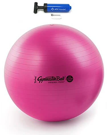 Original Pezzi Gymnastikball Maxafe Ø 42, 53, 65 & 75cm in Allen Farben inkl. ATC Ballpumpe - bis 400 kg belastbar - Fitness, Reha, Therapie, Gymnastik und als Sitzball fürs Büro, 65cm Fuchsia