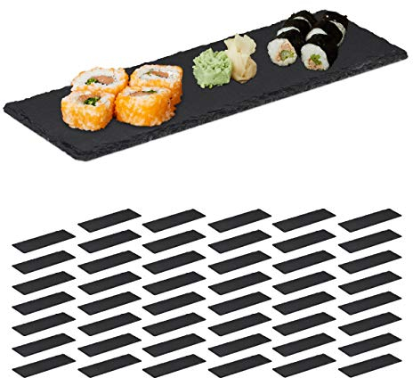 Relaxdays 48 Platos de Pizarra, Platos para Servir Sushi, Slvamanteles Piedra, Bandejas Servir Quesos o Tapas, 30x10 cm, Antracita