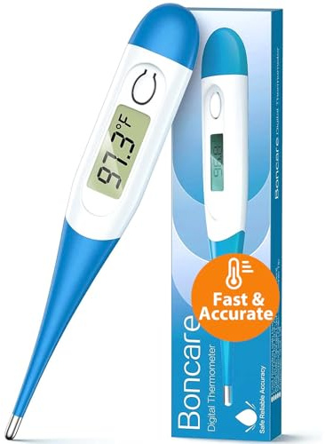 Boncare 10 Seconds Oral Thermometer for Adults and Kids - Accurate & Safe Rectal Thermometer for Baby with Fever Alarm, Digital Thermometer (Light Blue)
