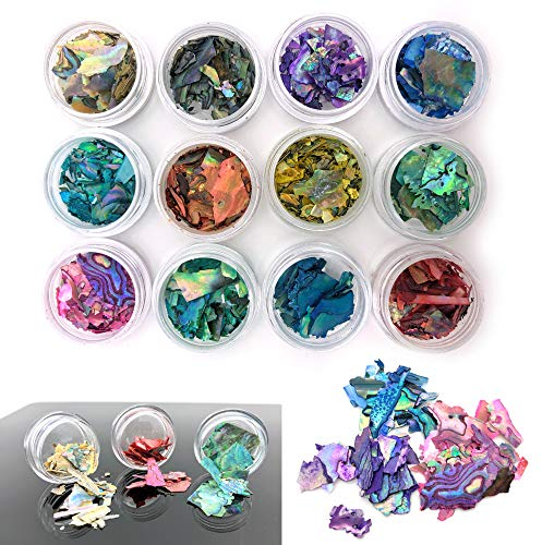 12 Teile irisierende Muschelsplitter in Regenbogen Farben für Nägel oder Resin, Kunstharz, UV Harz, Epoxidharz