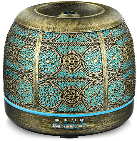 SALKING Aktualisierte Version Aroma Diffuser, 500ml Metall Aromatherapie Diffusor für ätherische Öle, 7 Farbe Duftlampe Vintage Diffusor Luftbefeuchter für Baby, Zuhause Büro Oder Yoga