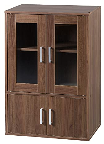 Iris Ohyama, Möbel, Bücherregal, Geschirrschrank, Sideboard mit 4 Regalen und 4 Türen/Design & Modern, Vielseitig verwendbar, Büro, Küche, Schlafzimmer, Wohnzimmer - Cabinet GKN-9060 - Braun