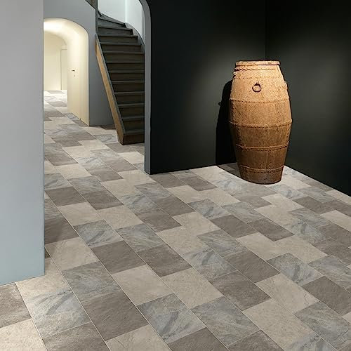 VINYL FLOORING UK Stone Effect Anti Slip Vinyl Flooring Roll Home Office Kitchen Bedroom Bathroom Lino Modern Design 2M 3M 4M Wide (117L, 2m(L) X 3m(W) (6'6 X 9'9))
