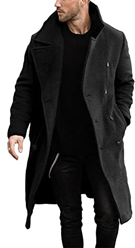 Makkrom Mens Double Breasted Trench Coat Casual Lapel Collar Business Winter Long Overcoats