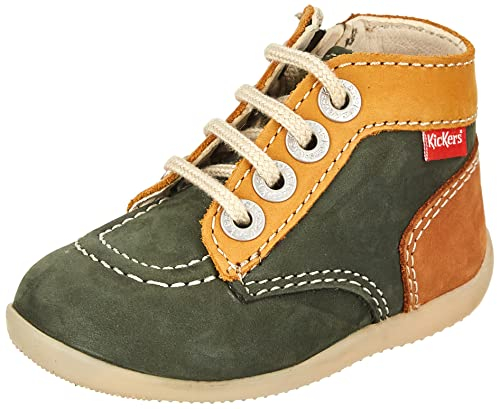 KICKERS Mixte bébé BONZIP-2 Plat Oxford, Kaki Jaune Camel, 19 EU