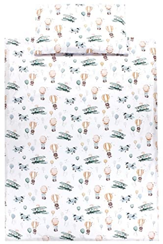 TupTam Kinder Bettwäsche Set Babybettwäsche Bettbezug 100 x 135 120 x 90 Kissenbezug 40 x 60 Jungen Mädchen 2-TLG, Farbe: Füchse im Flugzeug, Größe: 135x100 cm