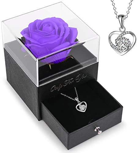 SUOHINAO Rose Eternelle sous Cloche, Bijoux pour Femme,Maman,Mamie,Copine,Anniversaire,Soeur,Saint Valentin