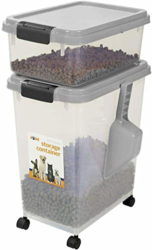 STOREX 3-Piece Airtight Pet Food Storage Container with Measuring Scoop Plastic Pet Dog Cat Animal Dry Food Dispenser (GREY)