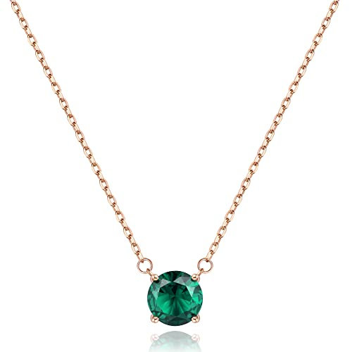 Jewlpire Rose Gold Necklace for Women Girls, Dainty Rose Gold Necklace with Birthstone Zirconia for Birthday Wedding Anniversary Mother's Day Valentine's Day Graduation Christmas Jewelry Gifts-Emerald