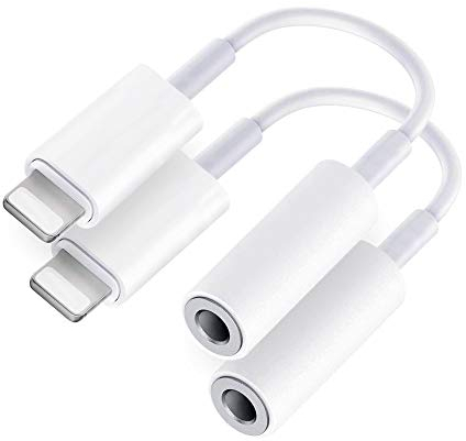 Lot de 2 adaptateurs pour Casque [Certifié Apple MFi] Lot de 2 adaptateurs Lightning vers Jack 3,5 mm vers Prise Casque 3,5 mm, Compatible avec iPhone 14/13/12/11/XR/X/XS/8/7 - Compatible avec Tous