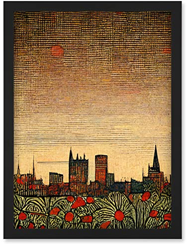 Doppelganger33 LTD Floral City Skyline Poppies William Morris Artwork Framed Wall Art Print A4