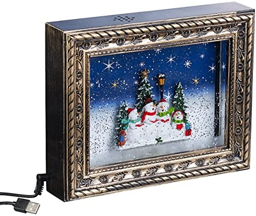 infactory Leuchtkasten: Weihnachts-Bilderrahmen Schneemannfamilie, LEDs, Schneewirbel, Musik (Dekorationen für Weihnachten, Advents- und Weihnachtsdeko, Weihnachtsbeleuchtung)