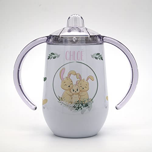 Marquage Unique Gobelet/Tasse à bec enfant Personnalisable - Idée cadeau personnalisé prénom - Gobelet Apprentissage Lapin Famille - CL0010c