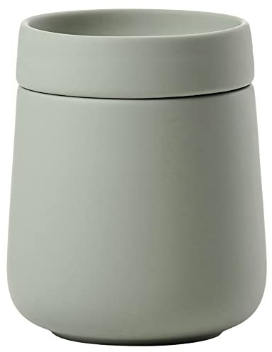 Zone Denmark Nova One Aufbewahrungsbox mit Deckel, Keramikdose zur Aufbewahrung von Badutensilien wie Wattepads & Wattestäbchen, Durchm. 8,4 cm, Höhe 10 cm, Fassungsvermögen 290 ml, Matcha Green
