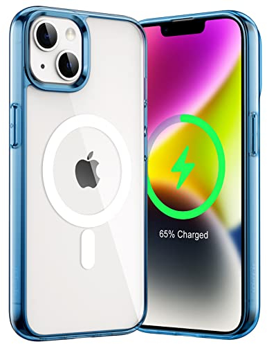 JETech Magnetic Case for iPhone 14 6.1-Inch Compatible with MagSafe Wireless Charging, Shockproof Phone Bumper Cover, Anti-Scratch Clear Back (Navy)