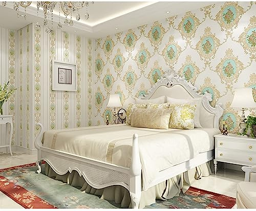SAIMEYI Vliestapete Neue Florale Gravurmuster-Tapete 3D Spiegelmuster Floral Weiß Blau Europäischer Stil Design Wallpaper Für Wohnzimmer Schlafzimmer TV Hintergrund (Weiß - B)