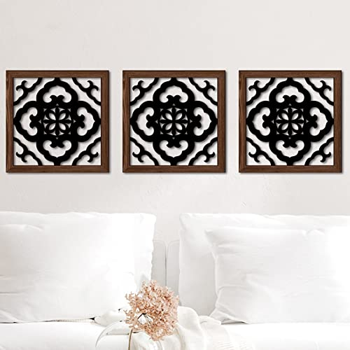 3 Stück Holzornamente Wandornamente, Wandbild Wanddeko Aus Holz Geschnitzt Ornament Zum Wand Deko Ornament Vintage Wandbild Aus Holz - Landhaus Fensterdeko Wandbehang Für Möbel Wanddeko (30*30cm) ( Co