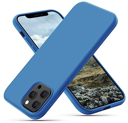 CALOOP Slim-Fit for iPhone 12 Pro Max Case,Skin Soft Liquid Silicone,Sturdy Shockproof Hard Frame Cover with Anti-Scratch Microfiber Lining,Robust Full Protection for Screen and Camera(Peacock Blue)
