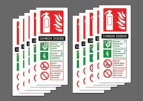Carbon Dioxide (CO2) Fire Extinguisher ID Safety sign 200mm x 80mm (Pack of 10 stickers) - Self Adhesive Stickers