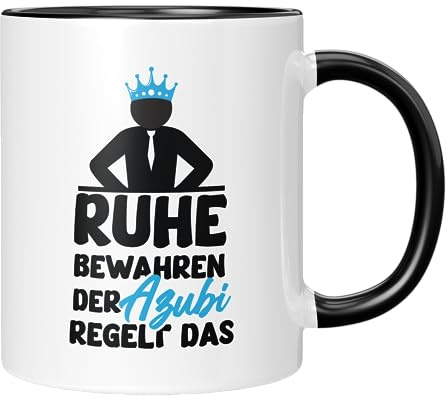 TassenTicker - Ruhe bewahren, der Azubi regelt das schon - Kaffeetasse - Ausbildung - Ausbildungsbeginn Geschenk - Tasse mit Spruch - Ausbildungsstart - Geschenkidee Auszubildender-Schwarz