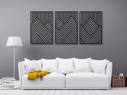 VAILLA Berge Wanddeko, Wandbild aus Holz, Wand deko in Schwarz Gold, 3D Bilder, Wandbilder Home Wall Art Dekoration, Wandaufkleber, Moderne Deko, Bilder für Zuhause Schlafzimmer, Wohnzimmer (Berge 8)