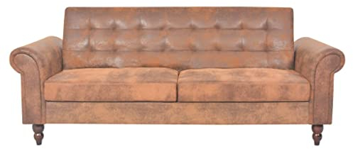 Hommdiy Schlafsofa mit Armlehnen Kunstleder braun