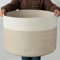 COSYLAND Panier à Linge 76L en Corde de Coton, Corbeille à Linge Sale avec Poignées 48x48x33cm, Bac de Rangement pour Vêtements, Jouets, Serviettes - Pour Chambre ou Salle de Bain - Marron/Blanc