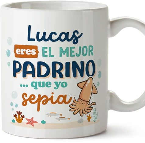 MUGFFINS Tazas Personalizadas para PADRINO - En Español - Mejor que yo Sepia - 11 oz / 330 ml - Regalo personalizable original y divertido