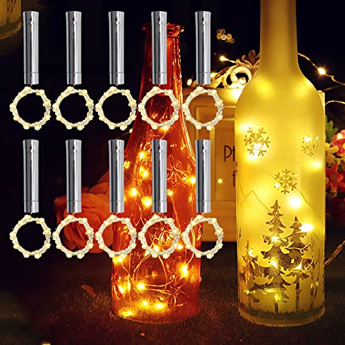 TINYOUTH 10PCS Wine Bottle Lights with Cork Warm White Light, 2M/6.5FT 20 LED Battery Operated Bottle String Light Steady on for DIY Party Wedding Christmas Decor
