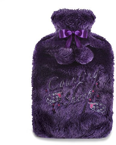 A2Z Hot Water Bottle 2 Litre Capacity Purple Faux Fur Slogan Embroidered Fleece Cover Rubber Leak Proof Hot Water Bag for Pain Relief Cosy Nights and Relaxation Body Warmer