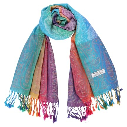 70 x 180 cm Damen Warm Schal, Winter Ethnic Mit Style Colorful Gradient Marokko, Quasten (Grün)