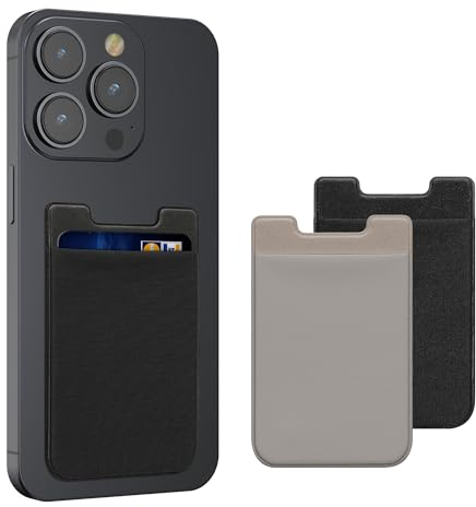 kwmobile Tarjetero Adhesivo para Movil - 3X Porta Tarjetas Adhesivo Espacio para 5 Tarjetas y Billetes - 3X Card Holder para Smartphone - Negro/Negro/Gris
