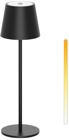 ANTELA Tischlampe Akku Kabellos Dimmbare LED Tischleuchte Outdoor, 3000K/4000K/5000K, Metallmaterial für InnenAußen Restaurant/Schlafzimmer/Bar, IP44, Schwarz