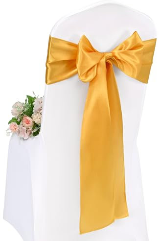 Lot de 100 rubans de chaise dorés en satin avec nœud pour décoration de fête de mariage, hôtel (17 x 275 cm)