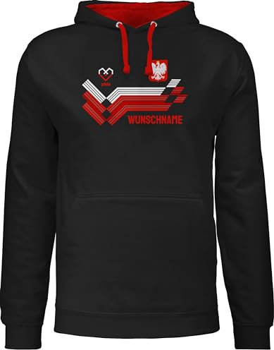 Pullover Herren Frauen Hoodie Kontrast zweifarbig - 2024 Fussball EM Fanartikel - Personalisierbares Polen Motiv Trikot | Individuelles Polska Design mit Wappen und Landesfarben | Mit eigenem Namen |