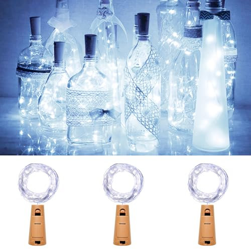 Kolpop Bottle Lights with Cork, 3 Packs Wine Bottle Lights Battery Operated, 2m 20 LED Mini Fairy String Lighting Indoor for Party Wedding Christmas Birthday Table Jars DIY Decor(Cool White)