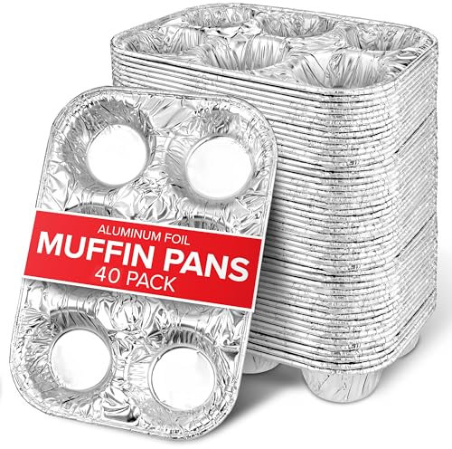 Stock Your Home (40-Count) Disposable Muffin Tins 6-Cup, Standard Size Foil Muffin Pans, Aluminum Cupcake Tin for Baking, To-Go Trays for Bake Sales, Parties, Holidays