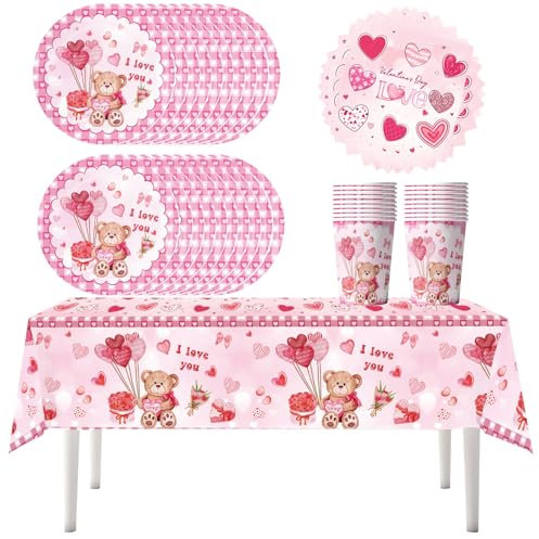 61 pièces ours fête de mariage ensemble de vaisselle, fête de ballon de mariage, Comprend des tasses, des serviettes, des assiettes et des nappes, Convient pour l'anniversaire des enfants